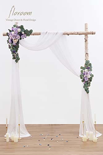 Floroom Arch Flowers with Drapes Kit (Pack of 4) - 2pcs Artificial Lilac Lavender Purple Floral Swag Arrangement with 2pcs Draping Fabric for Wedding Ceremony Arbor and Reception Backdrop Decoration - color: Lilac & Cream