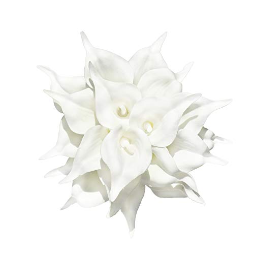 ONLY ART Artificial Pure White Calla Lily 20pcs – 13.5" PU Faux Flowers with Flexible Stems, Soft Texture, for New Year and Valentine's Day Home, Wedding & DIY Decor - color: Pure White