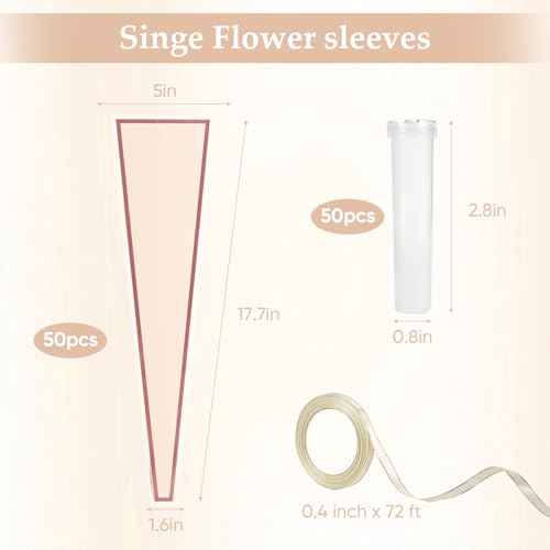 50 Pcs Flower Water Tubes with 50 Pcs Rose Gold Single Rose Sleeve Single Rose Holder for Bouquets Flower Vials Individual Single Stem Floral Wrapping Bag for Mother's Day Graduation Florist Supplies - color: Rose Gold, size: single flower wrap
