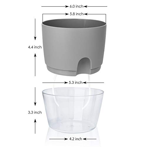 Vanavazon 6 Inch Self Watering Planter Pots for Indoor Plants, 3 Pack African Violet Pots with Wick Rope-Grey - color: Gray
