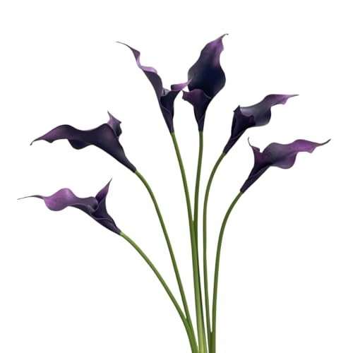 6 Pieces Calla Lily Artificial Flowers,Real Touch Latex Flowers,Long Stem Artificial Flowers for DIY Wedding Bouquet Party Home Table Centerpieces Decor (Dark Purple) - color: Dark Purple