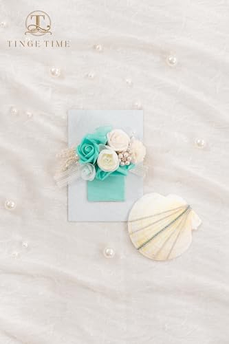 TINGE TIME Boutonniere for Men Wedding,Groom and Best Man Boutonniere for Wedding, Prom, Homecoming, Anniversary, Graduation, Christmas Dinner (1, Teal Blue & Champange) - color: Tb&cp