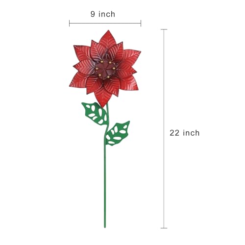 YEAHOME Outdoor Christmas Decorations, Set of 2 Poinsettia Flower Decorative Garden Stakes for Christmas Decor, Metal Red Flowers Xmas Decorations for Outside Garden Yard Lawn Porch - color: Red