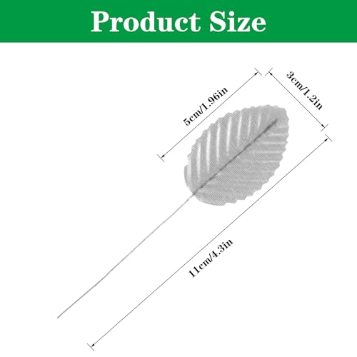 200 Pcs Silver Leaves for Crafts - Artificial Silk Faux Wired Single Leaf Wire Crafts Leaves - Plastic Artificial Flowers - For DIY Home Wreath, Wedding, Christmas - color: Silver