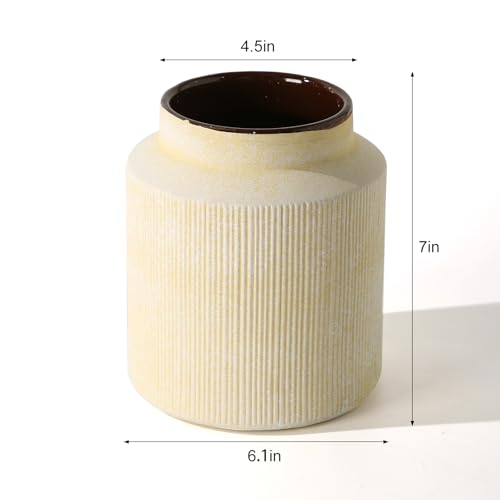 Farmhouse Vase for Home Decor, Vintage Rustic Terracotta Flower Vase Suitable for Home Decor, Living Room, Shelf, Dining Table. 7IN ZSHLXM - color: Retro Yellow, size: 6.1 x 7 inches