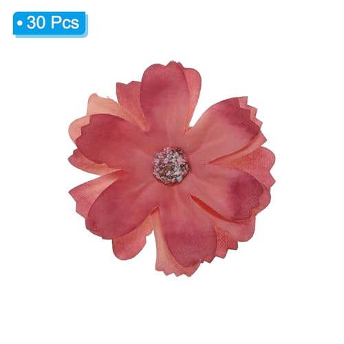 PATIKIL Fake Flower Heads for Crafts, 30 Pcs Faux Flower Bulk Mini Artificial Silk Flowers Embellishments Cherry Blossom for Wreath Wedding Party Decoration, Red - color: Red