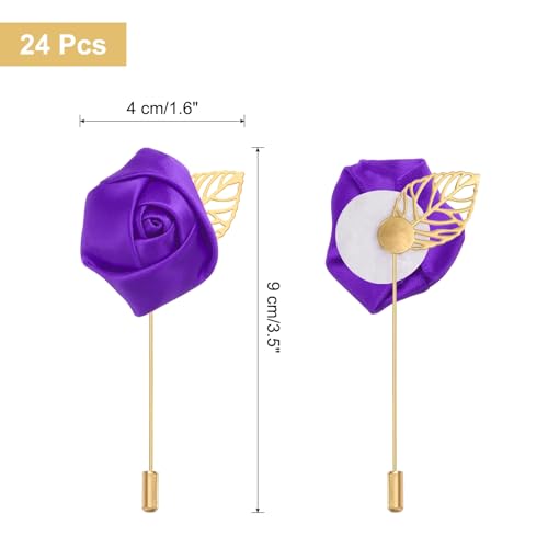 uxcell 24pcs Deep Purple Rose Boutonnieres Flower Buttonholes Pocket Boutonnieres Pins for Wedding Ceremony Anniversary Prom Formal Dinner Party - color: Deep Purple