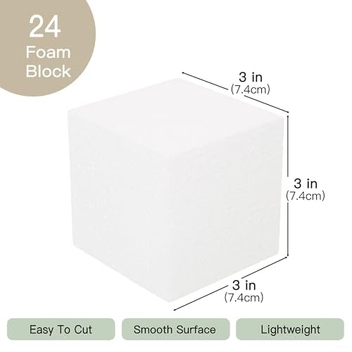 Crafare 3x3x3 Inch 24Pack Craft Foam Square Polystyrene Square Cubes for Arts Projects Sculptures Floral Arrangements Modeling and Centerpieces - size: 3x3x3inch 24pcs