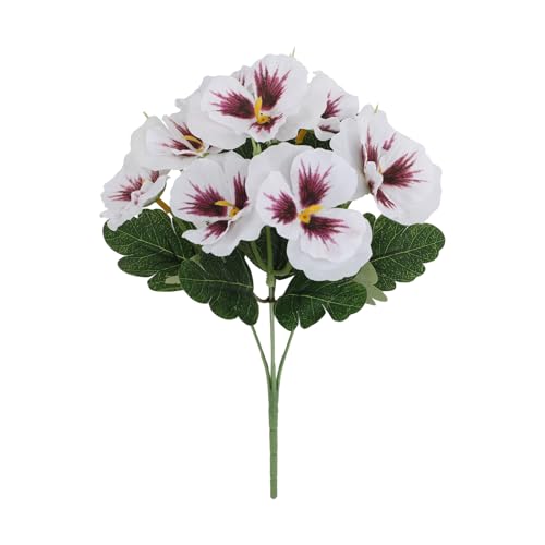 Realistic Silk Pansies Arrangement Colorful Artificial Flower for Home Decoration Table Centerpiece Bookshelf Display Silk Flower Arrangements - color: White
