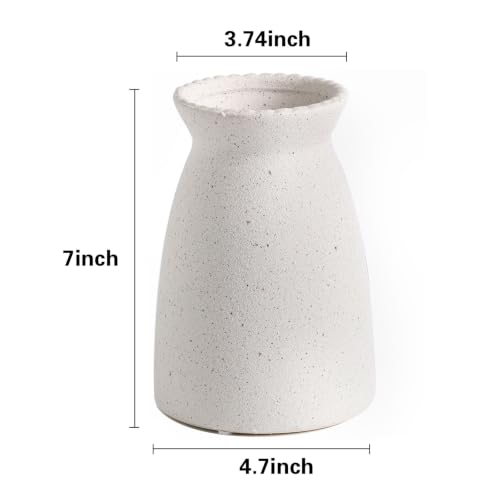 hjn Frosted White Ceramic Vase Modern Minimalist Table Centerpiece, Round Smooth Flower Holder for Living Room, Shelf, Mantel, Wedding & Home Decor -Cream-7" H - color: Frosted White-7inch