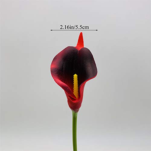 Crafjie 22pcs 13.4 Inch Burgundy Flowers Lataex Real Touch Artificial Calla Lily Flowers, for Home Decor, Office, Kitchen, Wedding Decorations, and centerpieces - color: Dark Red