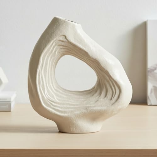 Sunddo Donut Vase - 9 Inch White Ceramic Vase for Home Decor - Modern Minimalist Decorative Vase for Flowers, Boho Decor, Living Room, Fireplace, Bathroom, Table Centerpiece - color: White, size: 9 inch