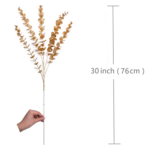 PASYOU Artificial Plants for Christmas Decor, Fake Gold Eucalyptus Plastic Grass Shrubs Leaves Indoor Outdoor Home Garden Party Hotel Wedding Event Faux DIY Decoration - 30 Inch Golden 2 Pack - color: (Tall) Gold Eucalyptus - 2 Pack