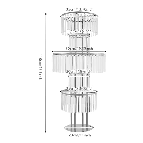 2Pcs 5 Tiers Wedding Centerpieces Vase, 43.3" Tall Wedding Centerpieces Crystal Flower Stand, 5-Tier Crystal Vase with 11" Round Base for Party Event Home Decoration (Silver) - color: Silver+round Base