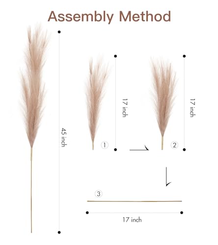 9 Pcs 45" Pampas Grass Decor Long Stem Artificial Flower Floor Vase Tall Faux Floral Brown Pompas Large Fake Plants Dried Bouquet Arrangement Vase Filler for Boho Home Wedding Decoration - color: 9 Pcs 45" Brown Style