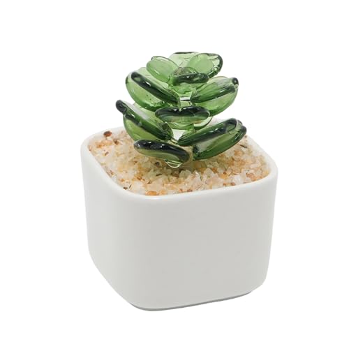 Green Glass Succulent Planter 3 Inch Potted Faux Succulent for Desk Decor Home Aesthetics - color: Green Succulent