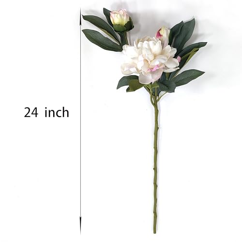 Ivory White Peonies Artificial Flowers,4 Pcs Fake Silk Peonies with Stems Real Look,Peony Bush for Home Decor (4, Ivory White) - color: White
