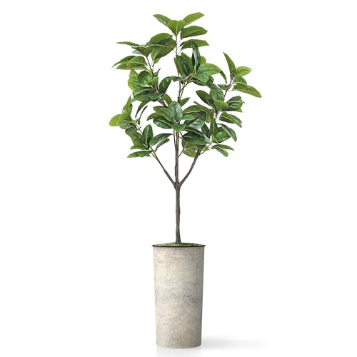 Artificial Tree in Off-White Texture Planter, Fake Magnolia Tree for Indoor and Outdoor Home Decoration - 70" Overall Tall (Plant Pot Plus Tree) - style: Magnolia Tree