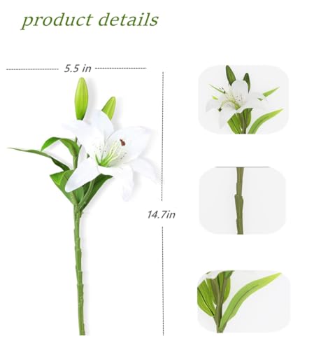 JOSON 6-piece Artificial Lily Easter Lily Artificial Flower Set, Non Fading, Used for Wedding, Family Gathering, Office Decoration (White) - color: White