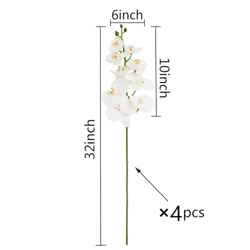 Artificial Phalaenopsis 4 Pcs Artificial Flowers Artificial Orchid Flowers Stem Fake Plants for Décor (White) - color: White
