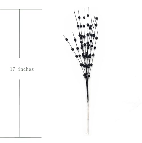 CATTREE Artificial Glitter Berry Stem Decorative, Fake Glitter Sticks Bead Pick Stems for Halloween Christmas Glittery Twigs Xmas Tree Wreath Crafts Vase Filler Home DIY Decor - 17 Inch Black 10 Pack - color: Glitter Berry Sticks - Black 10 Pack