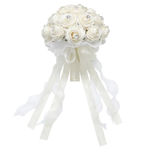 Faylapa Wedding Bouquets for Bride Bridesmaid Hand Bouquet Diamond Artificial Flowers for Wedding Marriage Proposal Party Valentine's Day Church Home Decoration (Champagne) - color: Champagne, size: 7.87 inch diamond bouquet