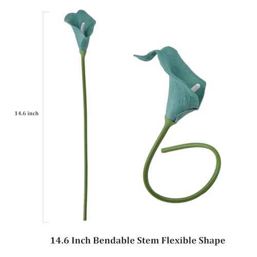 Calla Lily Bridal Wedding Festival Decor Bouquet Real Touch Latex Flower Bouquet Pack of 20 (Turquoise) - color: Turquoise