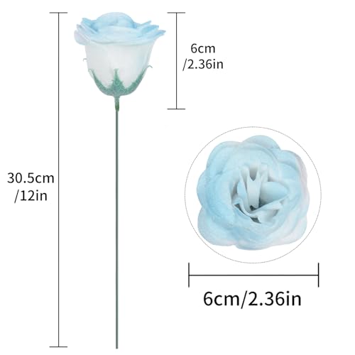 30PCS Light Blue Artificial Roses Fake Glitter Flowers Silk Roses with Stems for Wedding Bouquet Party Christmas Home Decor(Gradient Sky Blue) - color: Gradient Sky Blue