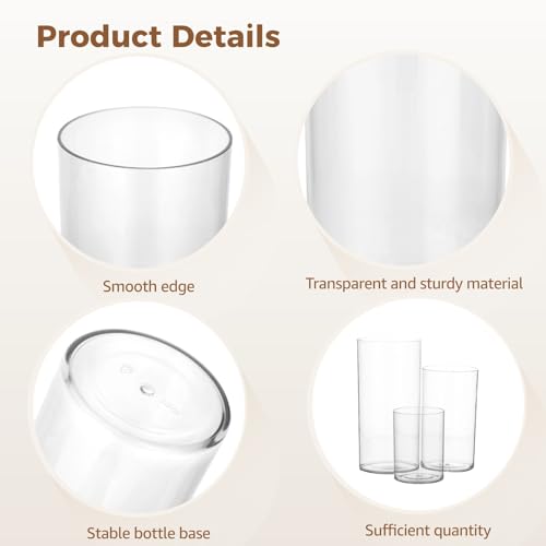 36PCS Cylinder Vases Set, Plastic Vases for Centerpieces, 4''/6''/8'' Clear Candle Vases, Bulk Versatile Hurricane Candle Holder for Wedding Centerpieces, Party Table Home Decorations (36)