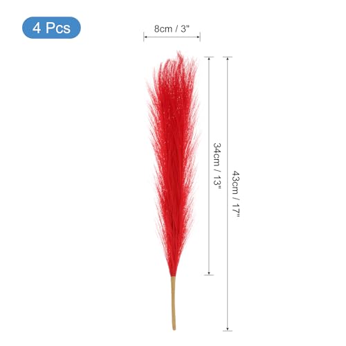 uxcell 4pcs Faux Pampas Grass 17 Inch 6 Stem Artificial Fake Dried Pampas Grass Decor for Floor Vase Filler, Wedding Decoration, Home Decoration, Red - color: Red