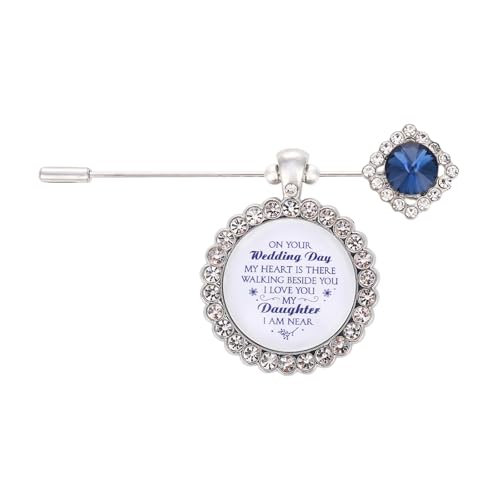 Something Blue Gift for Bride Bouquet Charms for Wedding Memory, Bridal Shower Gifts from Mom,Rhinestone Artificial Sapphire Wedding Gifts Bouquet Dress Pin with Touching Saying - style: My Daughter (WhiteK)