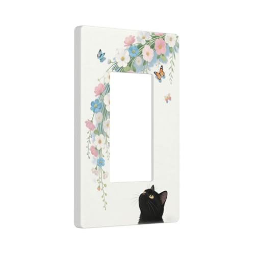 Decorative Art Light Switch Covers Black Cat Hanging Blooms 1 Gang Rocker Outlet Decorative Switch plate Faceplate GFCI Light Switch Covers for Home Decor - color: Black Cat Hanging Blooms, size: 1-Gang Rocker /5 x 3 IN
