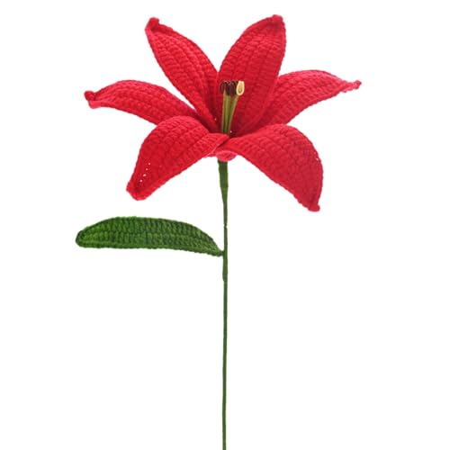 M METERXITY 1-Pack Crochet Flowers, Knitted Artificial Wool Lily for Mother's Day/Wedding/Birthday/DIY Decor, Handmade Knitted Flowers [Red] - color: Red