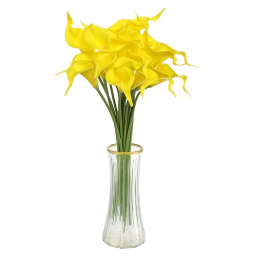HARFINGTON 20pcs Artificial Calla Lily Fake Silk Flowers Bouquet Real Touch for Home Garden Wedding Party Decoration, Bright Yellow - color: Bright Yellow