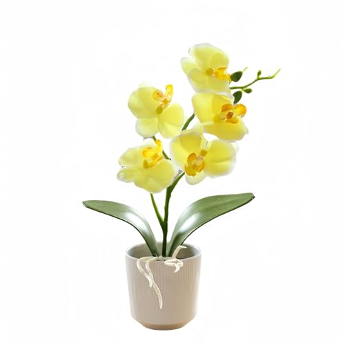 10.2" Orchids Artificial Flowers Fake Orchid Plant Potted Butterfly Orchid Silk Flowers Decor for Home Living Room Bathroom Wedding Office Decoration (Yellow) - color: Yellow