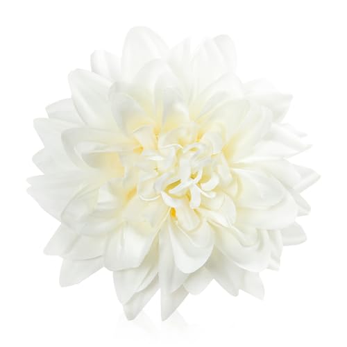 Silk Dahlia Artificial Flowers Bulk, 15 Pcs Fake Dahlias Flowers Heads for Craft, 3.5 Inch White Large Flower Heads Faux Flowers for Wedding Party, Home Office, Hat, Wall Decoration - color: White