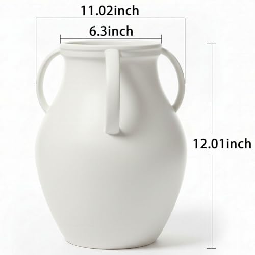 hjn Extra Large Floor Vase for Dried Pampas Grass & Fresh Flowers, Nordic Matte White Ceramic Vase, Farmhouse Statement Piece for Living Room Entryway Corner-Large (11D''x12 H) - size: D11xH12 inch