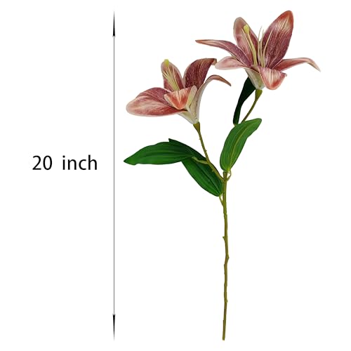 Artificial Coffee Lilies Flowers,10Pcs Faux Lily Flower,20''Tiger Lily Branch with 2 Full Blooms , Faux Fake Lilies Plants for Wedding Bouquet Home Party Indoor Floral Arrangements (10, brown) - color: Brown