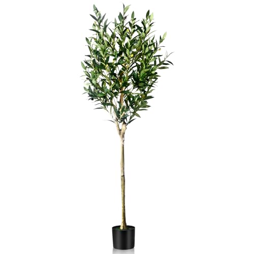 5FT Olive Tree Artificial Indoor - Tall Faux Olive Tree with Wood Trunk and Lifelike Fruits - Fake Plants in Pot for Home Office Living Room Decor - size: 5ft