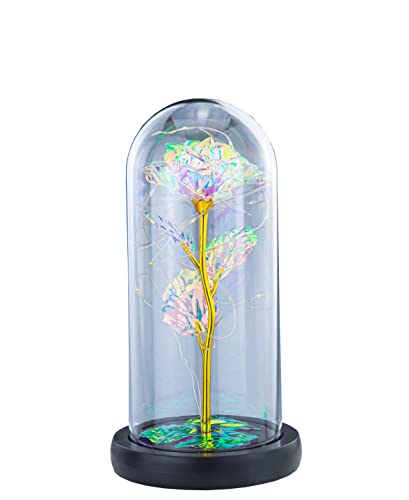 INOGIH Galaxy-Artificial Rose-Flowers-Forever Enchanted Rose with Colorful LED Light in Glass Dome for Romantic Gifts Anniversary