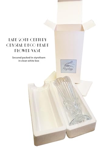 Crystal Deco Heart Flower Vase, Late 20th Century Style, 8 Inch Height, 7 Ounce Capacity, Clear Glass with Vertical Ridges