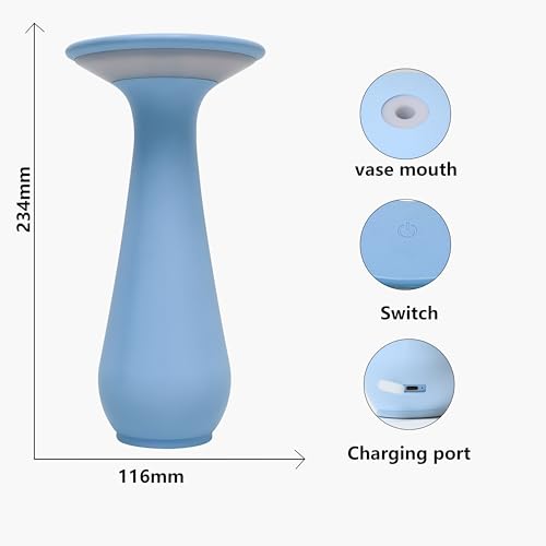 Cordless Flower Table Lamp, Rechargeable LED Vase Night Light | flower vase,small table lamp，flower table lamp，nightstand lamp - color: Blue