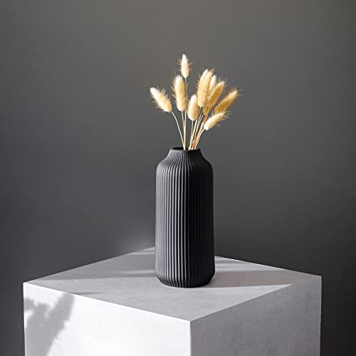 flature Ceramic Vase in Nordic Style, Decovase Large for Pampas Grass as Boho Deco, Vase Black Matt 10 inch for Flowers, Scandinavian Design Home Decoration for Fresh Flowers, Dried Flowers (Size L) - color: Black, size: Single Large