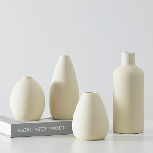 CEMABT Beige Ceramic Vase Set - 4 Small Unique Flower Vases for Centerpieces, Decorative Modern Vases for Home Decor - color: 4set-beige