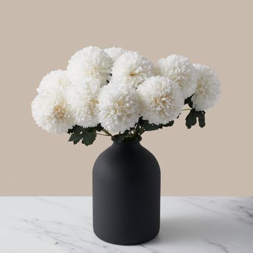 Large Faux Kiku Flower White - 10 Stems, Bulk Silk Flowers For Home Decor Indoor, Realistic Artificial Flowers, Fake White Flowers, Real Touch Flowers, Flores Artificiales Para Centro De Mesa - color: White Large