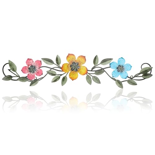 Wesiti Metal Flower Wall Decor Vintage Metal Flower Wrought Iron Scroll Sculpture 15.7''x3.7'' Not 3D, Flat Farmhouse Leaf Wall Decor with Nails for Summer Bedroom Kitchen Indoor Outdoor(Bright Color) - color: Bright Color