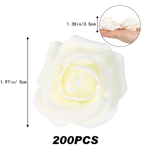 Artificial Rose Flower Heads, 200 Pcs Ivory Stemless Roses Artificial Rose Flower Heads for Crafts 1.97in Fake Roses Heads Artificial Roses for DIY Craft Wedding Party Decoration(Lvory) - color: Ivory