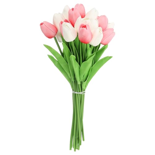 uxcell 20pcs Tulips Artificial Flowers, Faux Flowers Silk Fake Tulip Stems Real Touch for Wedding Bouquet Centerpiece Table Party Decoration(Pure White, Rose Pink) - color: Pure White, Rose Pink