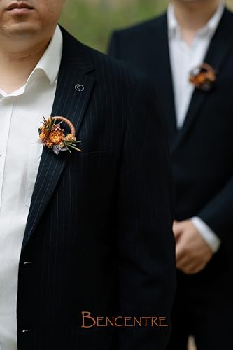 Terracotta Boutonniere for Men,Prom boutonnieres,Artificial Flowers for Fall Wedding Decor,Groom and Groomsmen Boutonniere, Formal Dinner Party and Grad Night (Set of 6) - color: Terracotta Wreath, size: set of 6