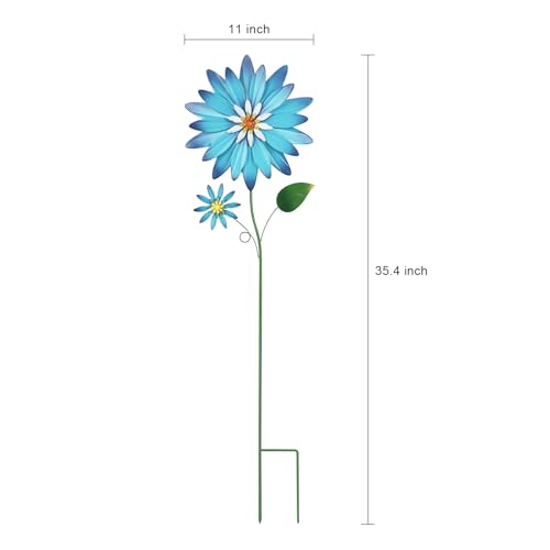 YEAHOME Garden Decor for Outside, 35.4“ Set of 2 Metal Flowers Decorative Garden Stakes for Spring Decor, Yard Art Flower Stakes for Outdoor Lawn Backyard Porch Garden Decorations (Yellow, Blue) - color: Blue,yellow